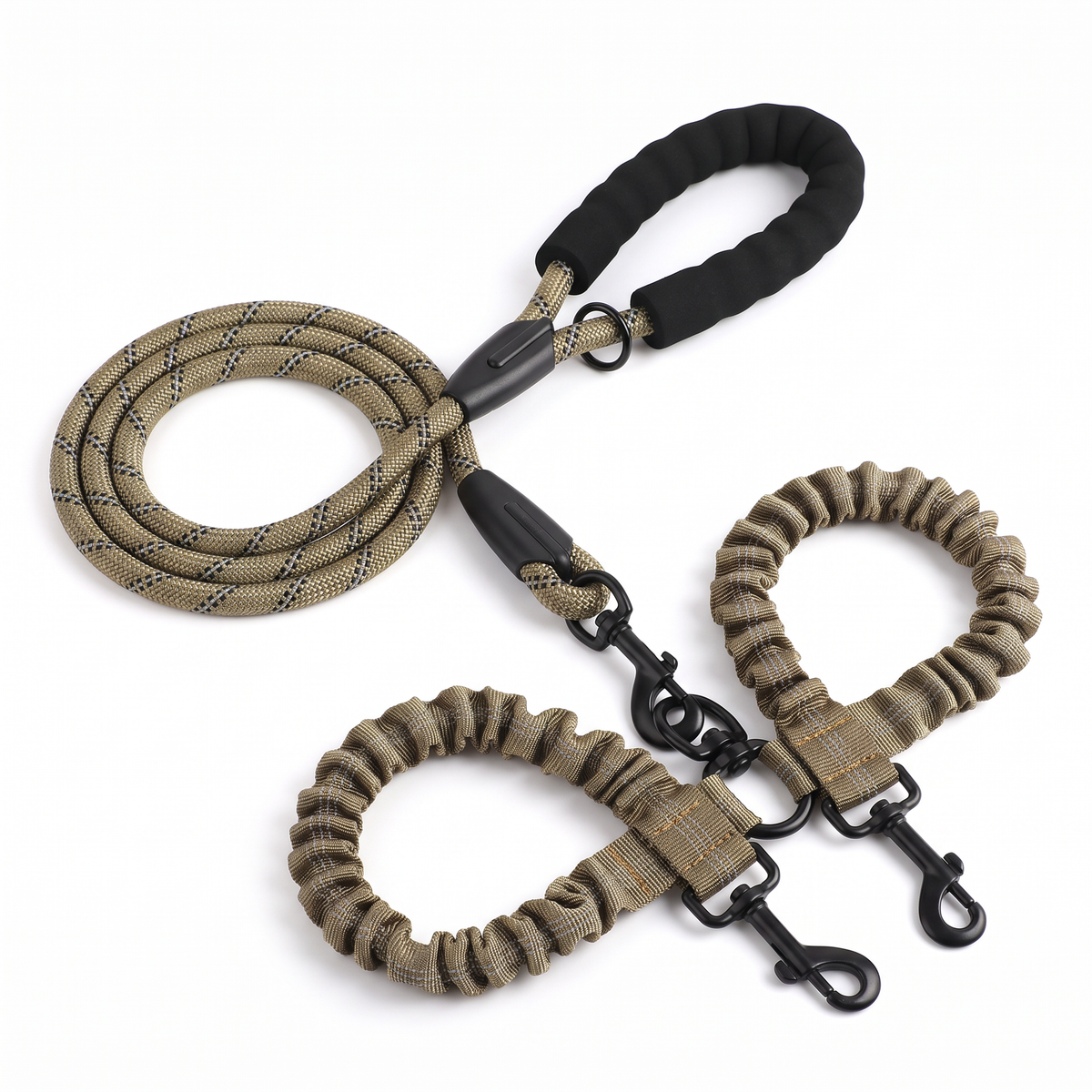 Double Dog Leash for Two Dogs | Tangle-Free Swivel, Bungee Leads, 10 Colors