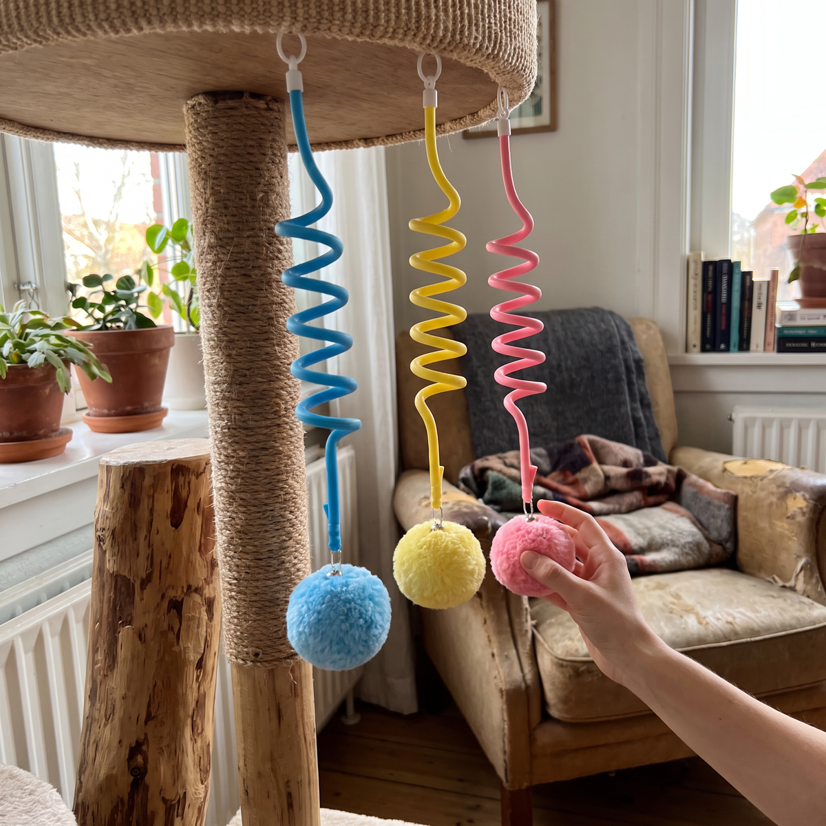 Hanging Cat Toy with Spring and Pom-Pom | Set of 3, 47 in Long
