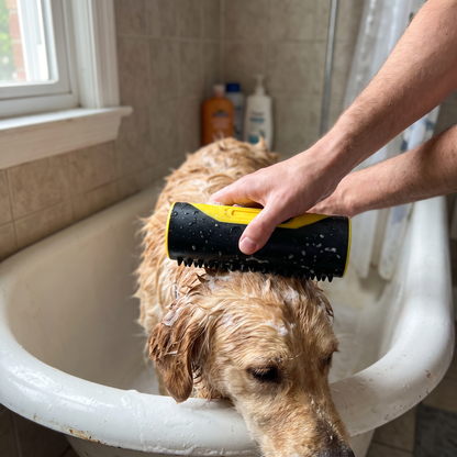 Deshedding Brush for Dogs and Cats | Steel Blade, Rubber Bath Side