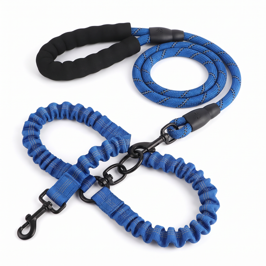 Double Dog Leash for Two Dogs | Tangle-Free Swivel, Bungee Leads, 10 Colors