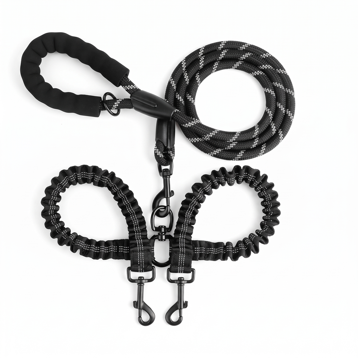 Double Dog Leash for Two Dogs | Tangle-Free Swivel, Bungee Leads, 10 Colors