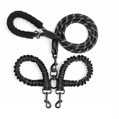Double Dog Leash for Two Dogs | Tangle-Free Swivel, Bungee Leads, 10 Colors