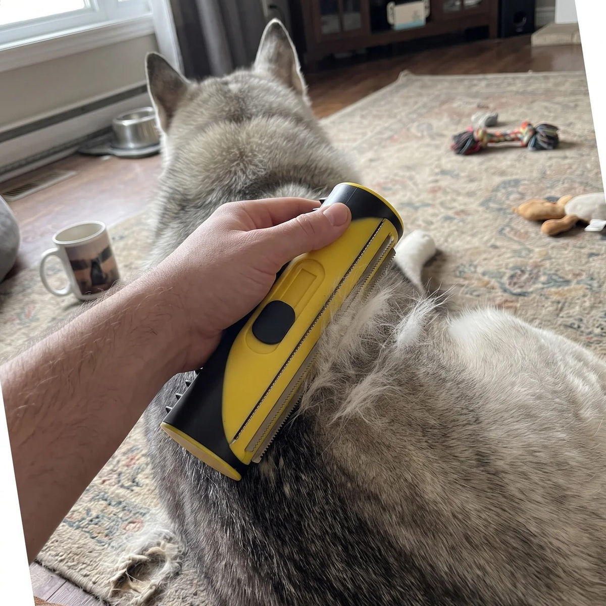 Deshedding Brush for Dogs and Cats | Steel Blade, Rubber Bath Side