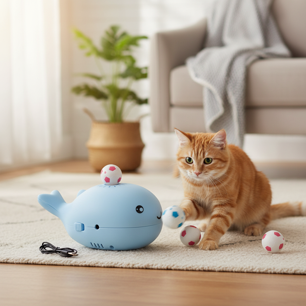 Floating Ball Cat Toy, Whale Shape | Air-Powered, USB Charging