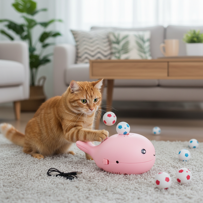 Floating Ball Cat Toy, Whale Shape | Air-Powered, USB Charging