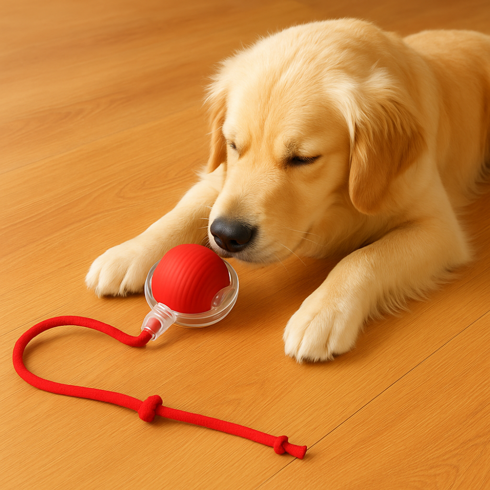 Moving Dog Ball with Rope Tail | Rechargeable, 2.3 in, 3 Colors