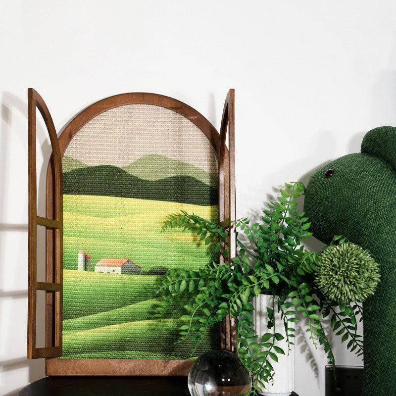 Wall Cat Scratcher, Window Frame Design | Countryside Scene, Solid Wood, 15.7 x 23.6 in