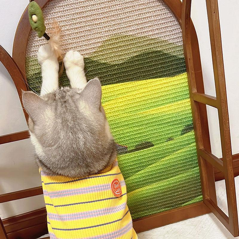 Wall Cat Scratcher, Window Frame Design | Countryside Scene, Solid Wood, 15.7 x 23.6 in