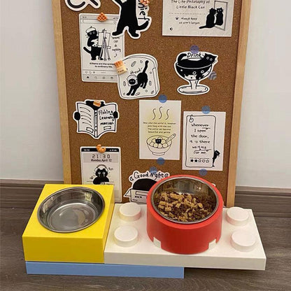 Building Block Cat Bowl Set | 15° Tilted Holders, Steel or Ceramic Bowls