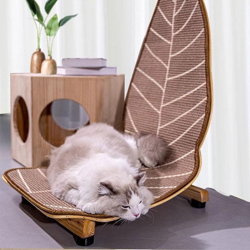 Leaf Cat Scratcher Lounger | Sisal Leaf on Wooden Base, 31.7 in Tall