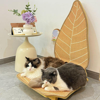 Leaf Cat Scratcher Lounger | Sisal Leaf on Wooden Base, 31.7 in Tall