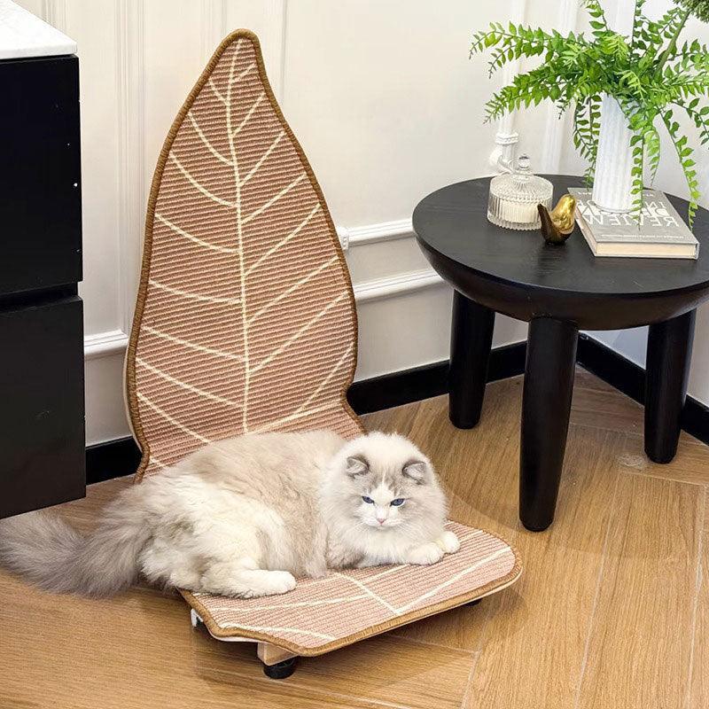 Leaf Cat Scratcher Lounger | Sisal Leaf on Wooden Base, 31.7 in Tall