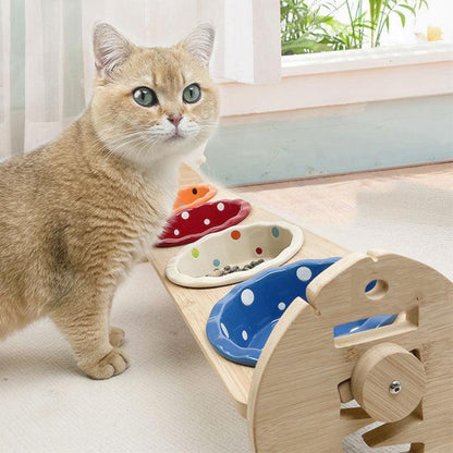 Elevated Cat Bowls with Bamboo Stand | Adjustable Height, 2 to 4 Ceramic Bowls