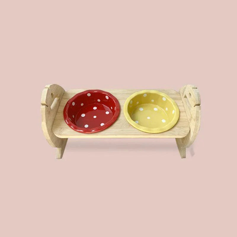 Elevated Cat Bowls with Bamboo Stand | Adjustable Height, 2 to 4 Ceramic Bowls