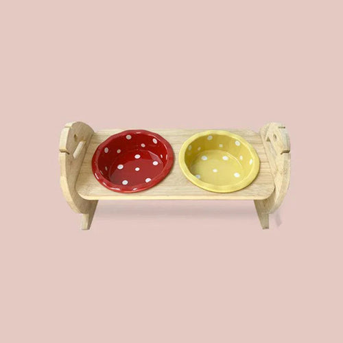 Elevated Cat Bowls with Bamboo Stand | Adjustable Height, 2 to 4 Ceramic Bowls