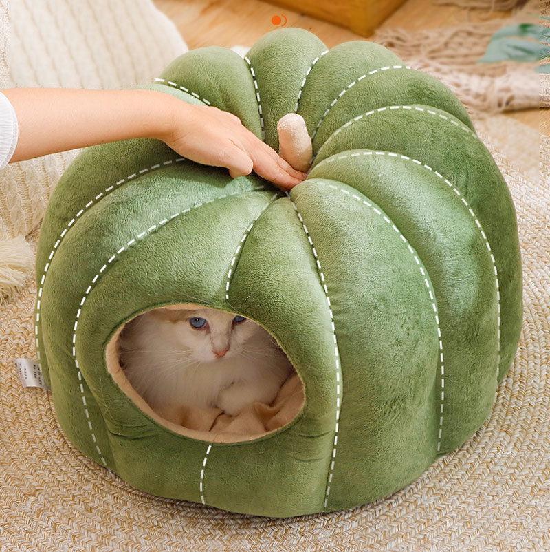 Pumpkin Cat Cave Bed | Plush, Semi-Enclosed, M or L, 3 Colors