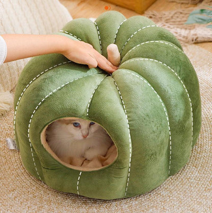 Pumpkin Cat Cave Bed | Plush, Semi-Enclosed, M or L, 3 Colors