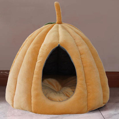 Pumpkin Cat Cave Bed | Plush, Semi-Enclosed, M or L, 3 Colors
