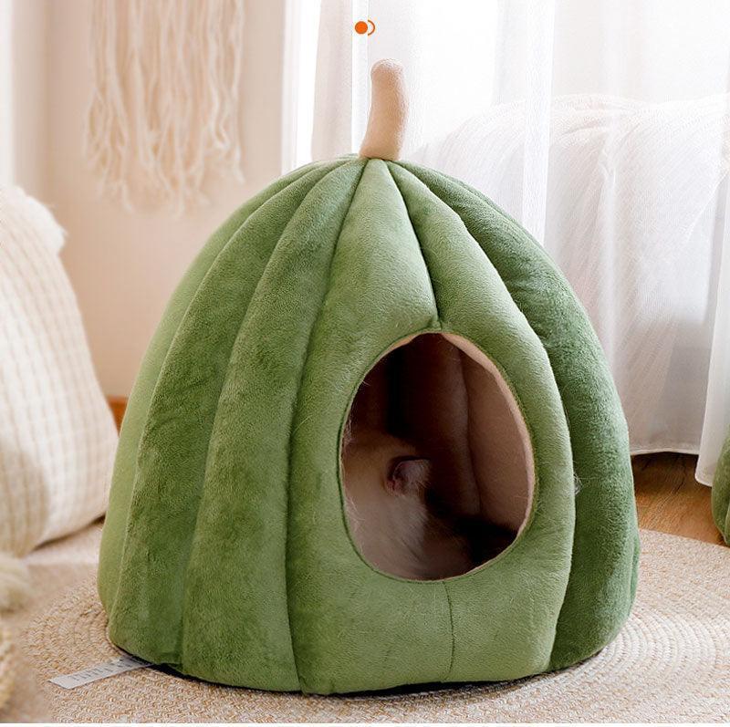 Pumpkin Cat Cave Bed | Plush, Semi-Enclosed, M or L, 3 Colors