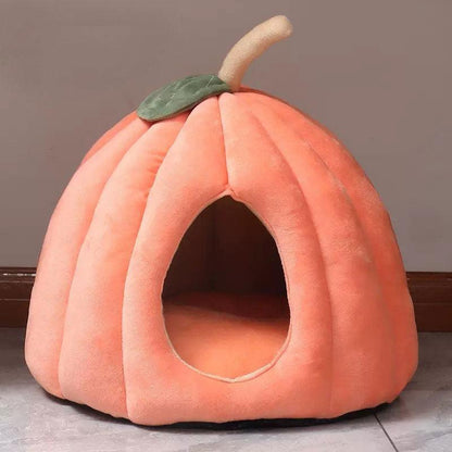 Pumpkin Cat Cave Bed | Plush, Semi-Enclosed, M or L, 3 Colors