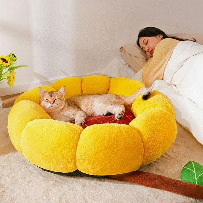 Cat Bed, Cactus or Sunflower Shape | Fluffy Plush, M or L