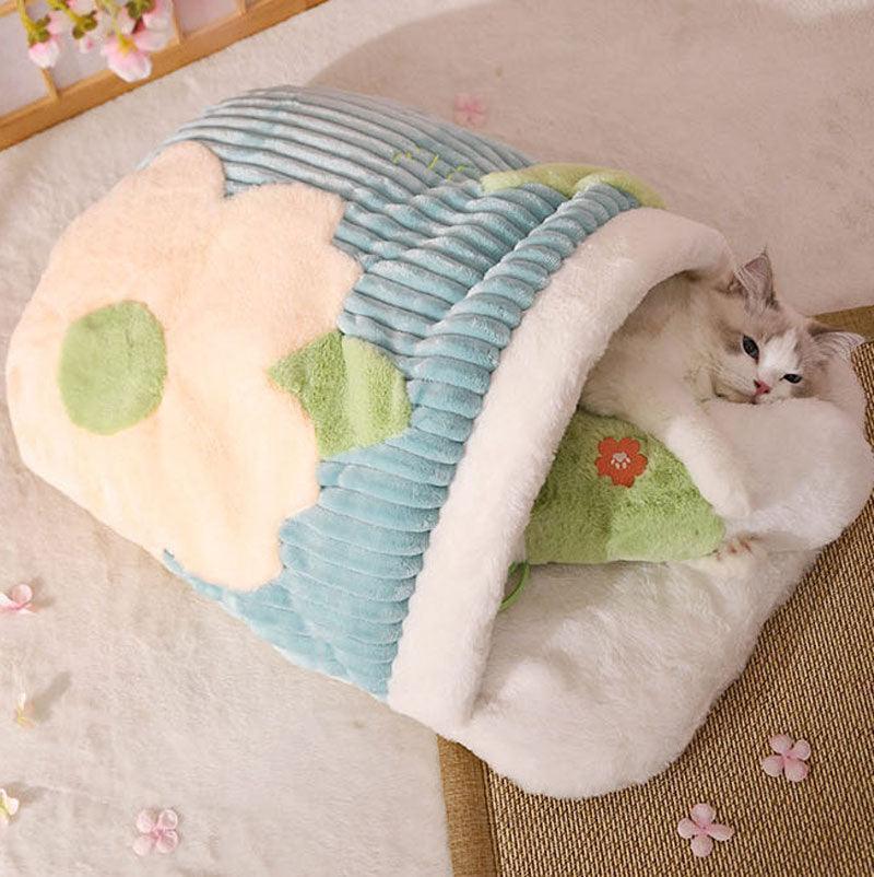 Cat Sleeping Bag Bed | Plush Cave with Quilted Cover and Pillow, 25.2 in