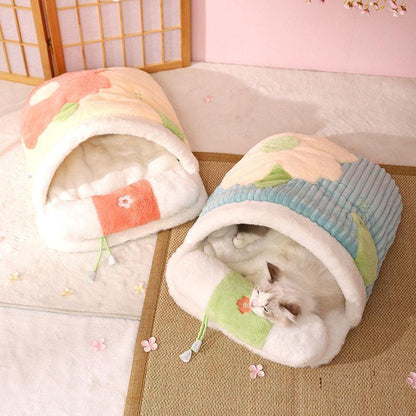 Cat Sleeping Bag Bed | Plush Cave with Quilted Cover and Pillow, 25.2 in