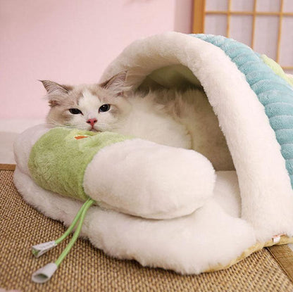 Cat Sleeping Bag Bed | Plush Cave with Quilted Cover and Pillow, 25.2 in