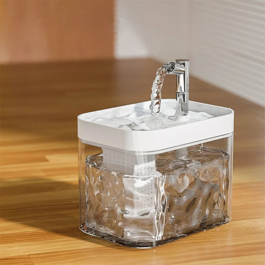 Cat Water Fountain, Clear Cube Design | Arched Spout, 6 Colors